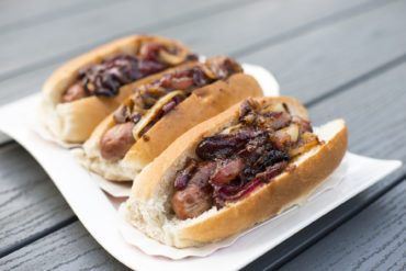 hotdogs with sticky onions recipe