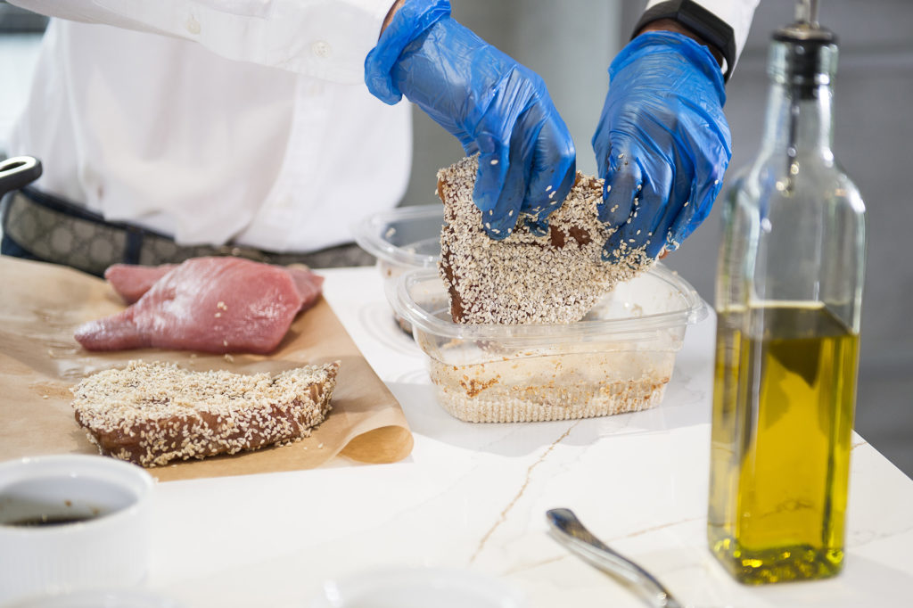 sesame crusted tuna served with peas and onions recipe home cooking with julie neville1