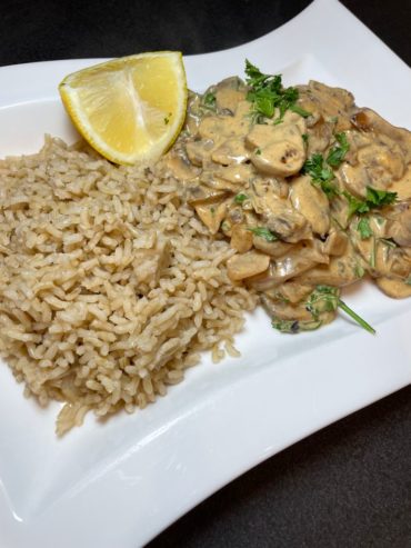 mushroom strognoff recipe by home cooking with julie neville0