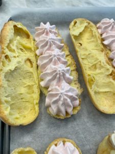 Raspberry white chocolate eclairs recipe by home cooking with julie neville0