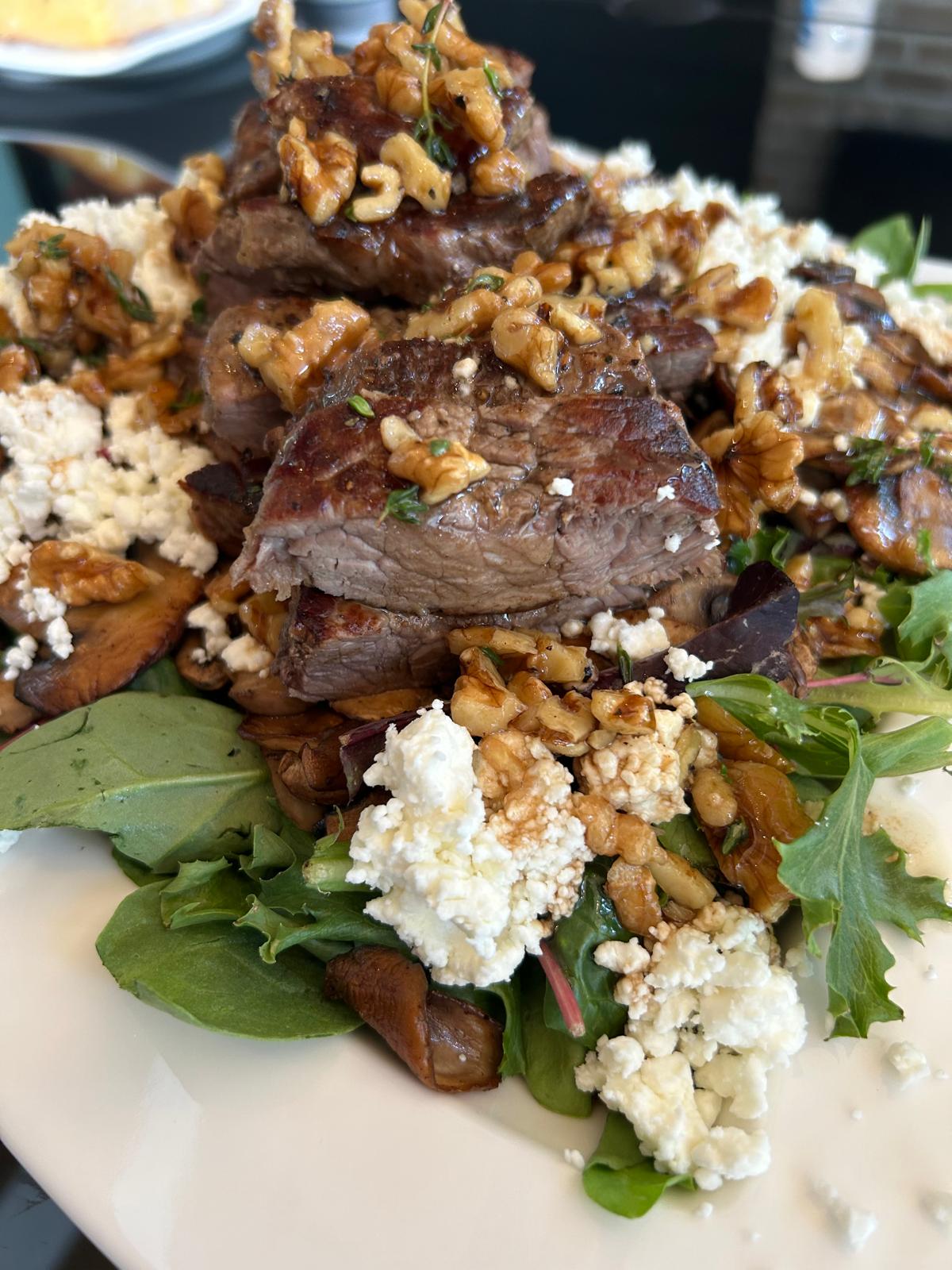 Hot Steak Mushroom and Walnut Salad