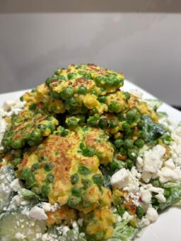 Pea fritter salad