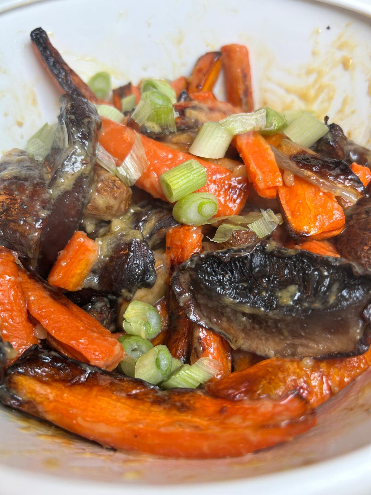 Roasted Miso Carrots and Mushrooms