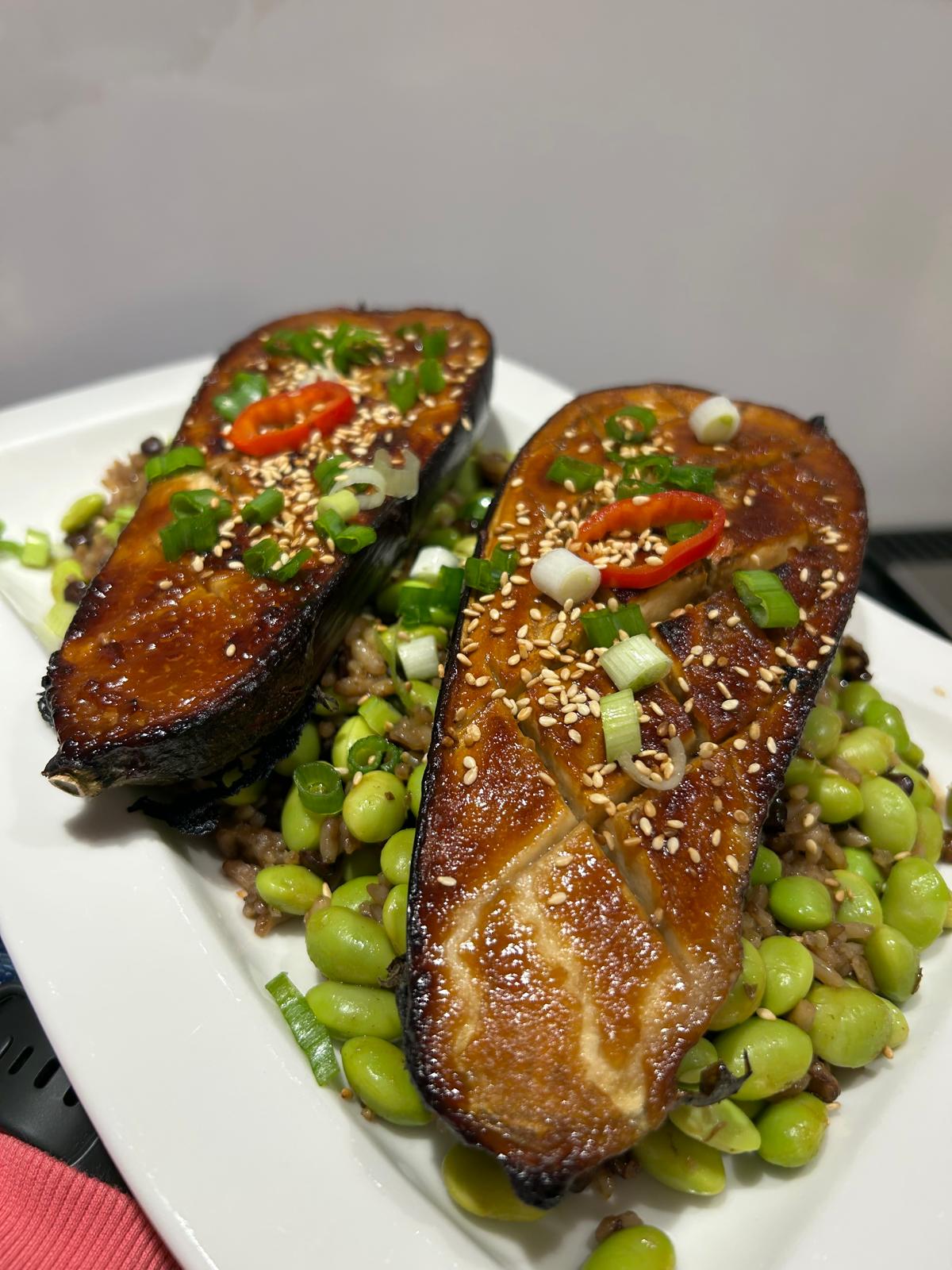 Miso Aubergine with Mixed Grains